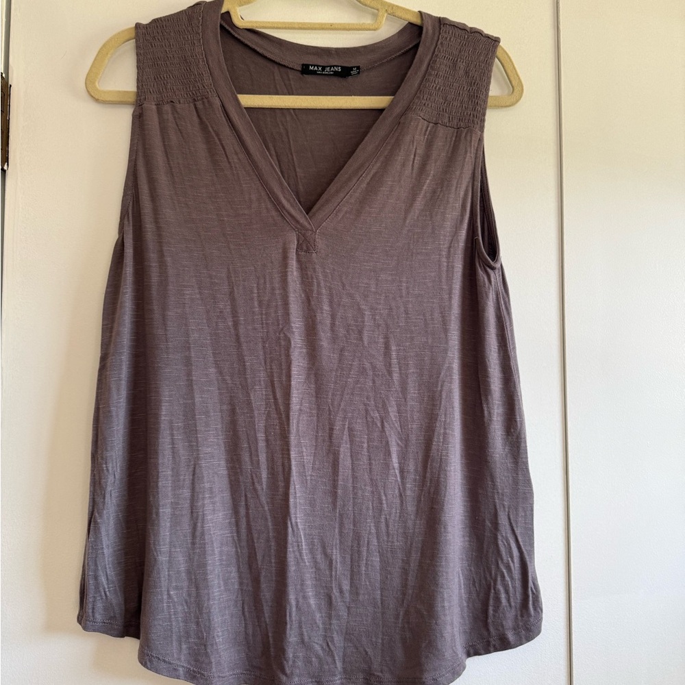 Max Jeans V-Neck Sleeveless Tank with Smocked Shoulders